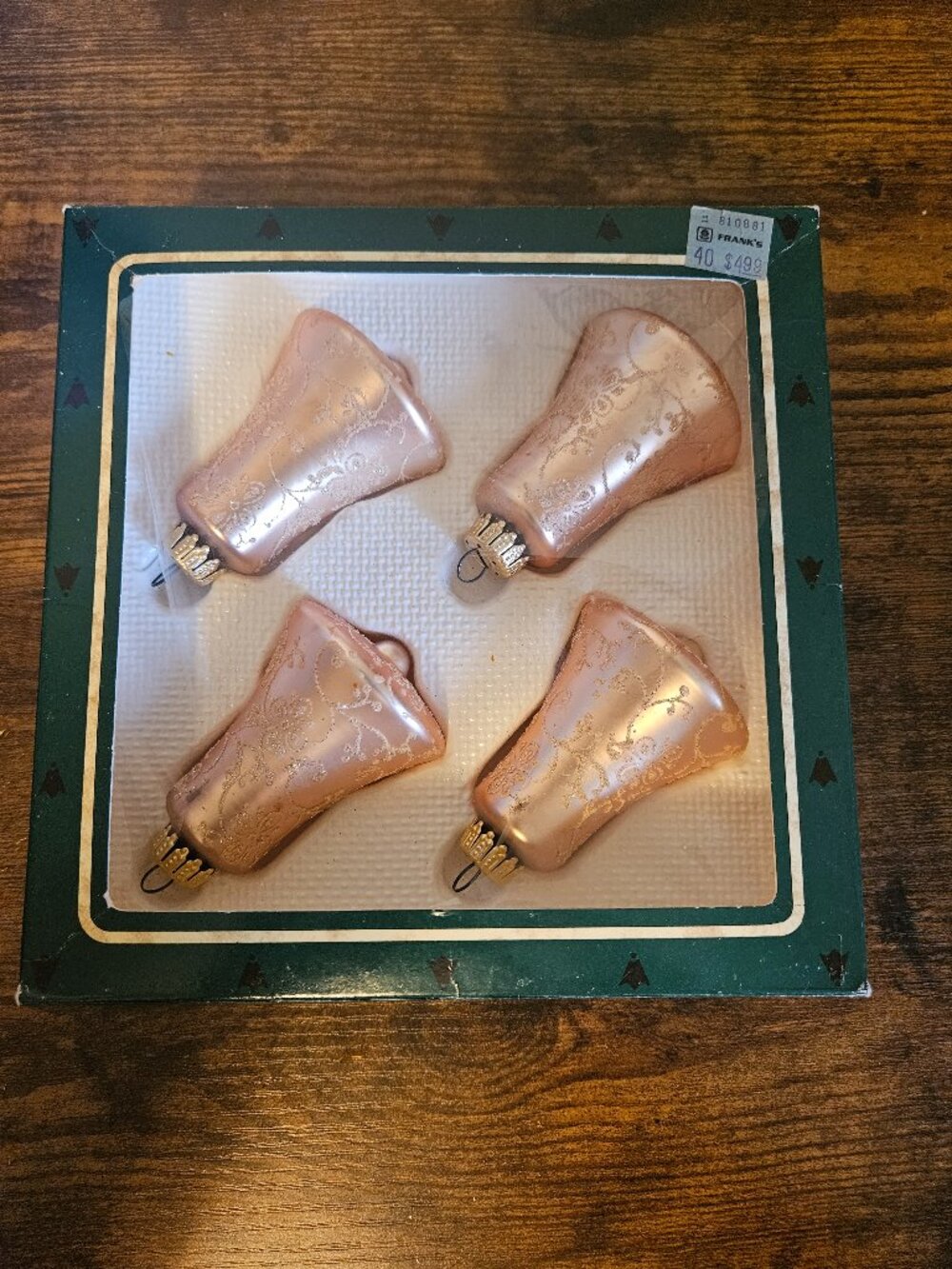 Vintage Krebs Rose Gold Bell Ornaments in Original Box - Set of 4 Hand Decorated